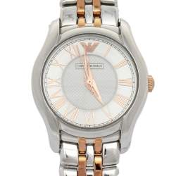 Pre Owned Emporio Armani Silver Two-Tone Stainless Steel AR1825 Women's Wristwatch 27 mm