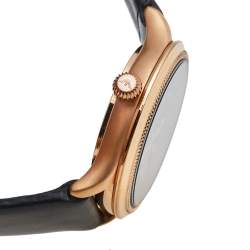 Pre Owned Emporio Armani Black Mother Of Pearl Rose Gold Tone Stainless Steel Leather Classic AR1802 Women's Wristwatch 27 mm