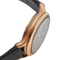 Pre Owned Emporio Armani Black Mother Of Pearl Rose Gold Tone Stainless Steel Leather Classic AR1802 Women's Wristwatch 27 mm