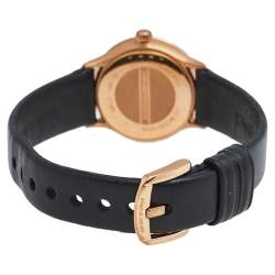 Pre Owned Emporio Armani Black Mother Of Pearl Rose Gold Tone Stainless Steel Leather Classic AR1802 Women's Wristwatch 27 mm