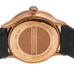 Pre Owned Emporio Armani Black Mother Of Pearl Rose Gold Tone Stainless Steel Leather Classic AR1802 Women's Wristwatch 27 mm
