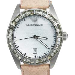 Pre Owned Emporio Armani Mother of Pearl Stainless Steel Leather AR-0543 Women's Wristwatch 38 mm