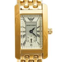 Pre Owned Emporio Armani Cream Gold Plated Stainless Steel AR0124 Women's Wristwatch 20 mm 