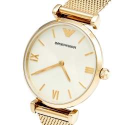Pre Owned Emporio Armani Champagne Gold Plated Stainless Steel AR-1957 Women's Wristwatch 32 mm