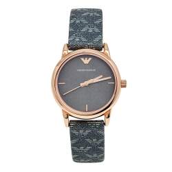 Pre Owned Emporio Armani Grey Rose Gold Plated Stainless Steel Canvas Classic AR1837 Women's Wristwatch 28 mm