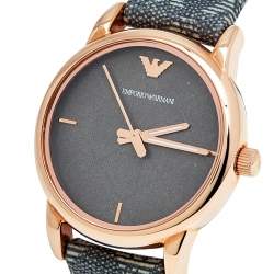 Pre Owned Emporio Armani Grey Rose Gold Plated Stainless Steel Canvas Classic AR1837 Women's Wristwatch 28 mm