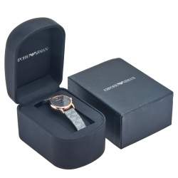 Pre Owned Emporio Armani Grey Rose Gold Plated Stainless Steel Canvas Classic AR1837 Women's Wristwatch 28 mm