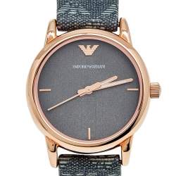 Pre Owned Emporio Armani Grey Rose Gold Plated Stainless Steel Canvas Classic AR1837 Women's Wristwatch 28 mm
