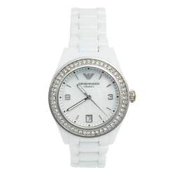 Pre Owned Emporio Armani Mother of Pearl Ceramic Stainless Steel AR-1426 Women's Wristwatch 39 mm