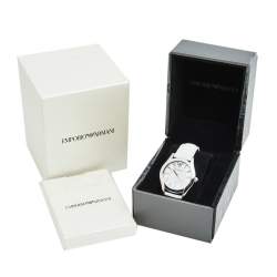 Pre Owned Emporio Armani Mother of Pearl Stainless Steel Leather AR1669 Women's Wristwatch 35 mm