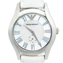 Pre Owned Emporio Armani Mother of Pearl Stainless Steel Leather AR1669 Women's Wristwatch 35 mm