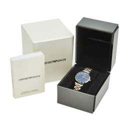 Pre Owned Emporio Armani Blue Two Tone Stainless Steel AR11092 Women's Wristwatch 32 mm