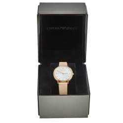 Pre Owned Emporio Armani Silver Rose Gold Plated Stainless Steel Leather AR2510 Women's Wristwatch 32 mm