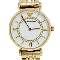 Pre Owned Emporio Armani Mother of Pearl Yellow Gold Plated Stainless Steel AR1907 Women's Wristwatch 32 mm