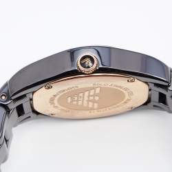 مملوكة مسبقًا ساعة يد نسائية إمبوريو أرماني ستانلس ستيل مطلي ذهب سيراميك وصدف سوداء 35 مم