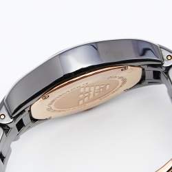 مملوكة مسبقًا ساعة يد نسائية إمبوريو أرماني ستانلس ستيل مطلي ذهب سيراميك وصدف سوداء 35 مم