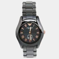 مملوكة مسبقًا ساعة يد نسائية إمبوريو أرماني ستانلس ستيل مطلي ذهب سيراميك وصدف سوداء 35 مم