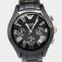 Pre Owned Emporio Armani Black Ceramic Stainless Steel AR1401 Women's Wristwatch 38 mm