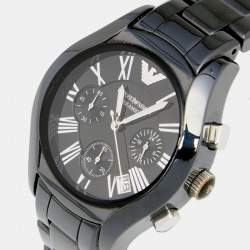 Pre Owned Emporio Armani Black Ceramic Stainless Steel AR1401 Women's Wristwatch 38 mm