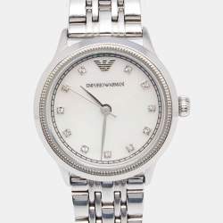 Pre Owned Emporio Armani Mother Of Pearl Stainless Steel Classic AR1803 Women's Wristwatch 26 mm