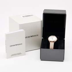Pre Owned Emporio Armani Silver Rose Gold Plated Stainless Steel Leather AR2510 Women's Wristwatch 32 mm