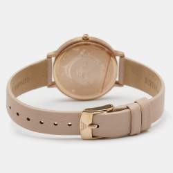 Pre Owned Emporio Armani Silver Rose Gold Plated Stainless Steel Leather AR2510 Women's Wristwatch 32 mm