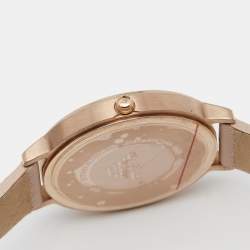 Pre Owned Emporio Armani Silver Rose Gold Plated Stainless Steel Leather AR2510 Women's Wristwatch 32 mm
