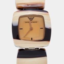 Pre Owned Emporio Armani Champagne Acrylic Stainless Steel Donna AR1305 Women's Wristwatch 27 mm