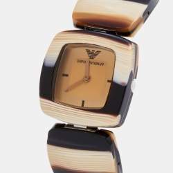 Pre Owned Emporio Armani Champagne Acrylic Stainless Steel Donna AR1305 Women's Wristwatch 27 mm