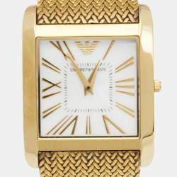Pre Owned Emporio Armani Mother of Pearl Gold Plated Stainless Steel AR2016 Unisex Wristwatch 31 mm