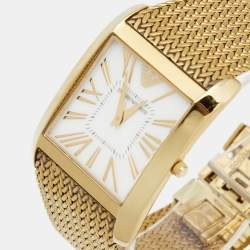 Pre Owned Emporio Armani Mother of Pearl Gold Plated Stainless Steel AR2016 Unisex Wristwatch 31 mm
