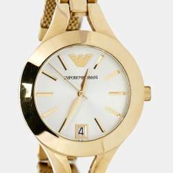 Pre Owned Emporio Armani Silver Gold Plated Stainless Steel Chiara AR7399 Women's Wristwatch 34 mm