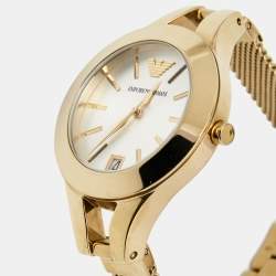 Pre Owned Emporio Armani Silver Gold Plated Stainless Steel Chiara AR7399 Women's Wristwatch 34 mm