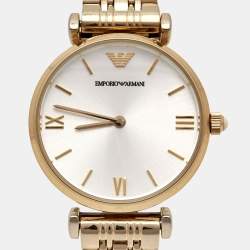 Pre Owned Emporio Armani Silver Gold Plated Stainless Steel Classic AR-1877 Women's Wristwatch 32 mm