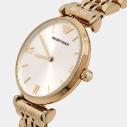 Pre Owned Emporio Armani Silver Gold Plated Stainless Steel Classic AR-1877 Women's Wristwatch 32 mm
