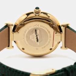 Pre Owned Emporio Armani Green Gold Plated Stainless Steel Leather Gianni AR-11403 Women's Wristwatch 32 mm 