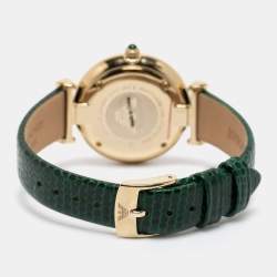 Pre Owned Emporio Armani Green Gold Plated Stainless Steel Leather Gianni AR-11403 Women's Wristwatch 32 mm 