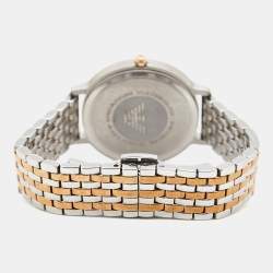 Pre Owned Emporio Armani Mother of Pearl Two Tone Stainless Steel AR80019 Women's Wristwatch 32 mm &  Earrings Set