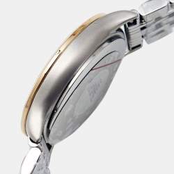 Pre Owned Emporio Armani Silver Two-Tone Stainless Steel Leather Classic AR1963 Women's Wristwatch 30 mm