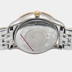 Pre Owned Emporio Armani Silver Two-Tone Stainless Steel Leather Classic AR1963 Women's Wristwatch 30 mm