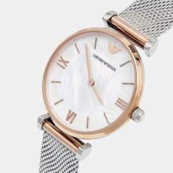 Pre Owned Emporio Armani Mother Of Pearl Two-Tone Stainless Steel AR2067 Women's Wristwatch 32 mm