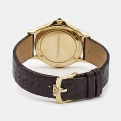 Pre Owned Emporio Armani Champagne Gold Plated Stainless Steel Alligator Classic ARS2004 Unisex Wristwatch 36 mm 