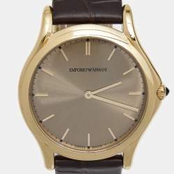 Pre Owned Emporio Armani Champagne Gold Plated Stainless Steel Alligator Classic ARS2004 Unisex Wristwatch 36 mm 