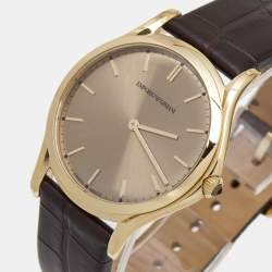 Pre Owned Emporio Armani Champagne Gold Plated Stainless Steel Alligator Classic ARS2004 Unisex Wristwatch 36 mm 