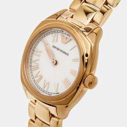 Pre Owned Emporio Armani Mother Of Pearl Gold Plated Stainless Steel AR11038 Women's Wristwatch 28 mm
