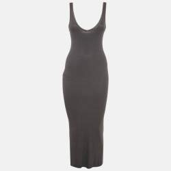 Pre Owned فستان إنزا كوستا رمادي تريكو رقبة دائرية ماكسي صغير