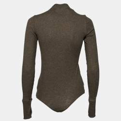 Enza Costa Green Cotton Knit Long Sleeve Body Suit M