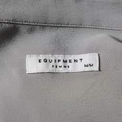 Pre Owned Equipment Femme Grey Silk Patch Pocket Detail Slim Signature Shirt M