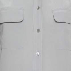 Pre Owned Equipment Femme Grey Silk Patch Pocket Detail Slim Signature Shirt M