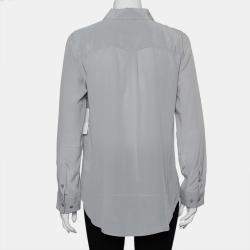 Pre Owned Equipment Femme Grey Silk Patch Pocket Detail Slim Signature Shirt M